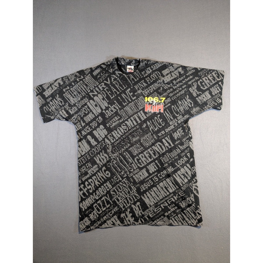 Vintage 90s Rock Station Shirt AOP Metallica Nirvana Pearl Jam L Single‎ Stitch